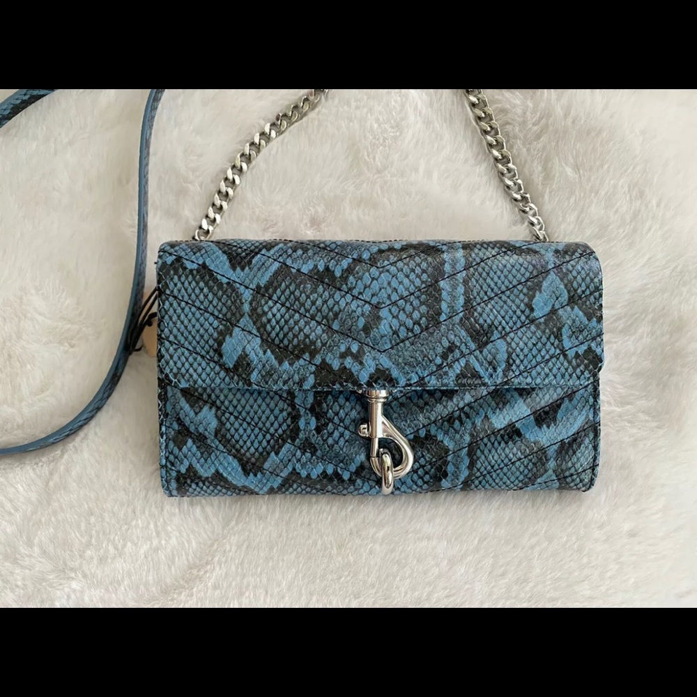 Rebecca Minkoff Edie Quilted Snakeskin Embossed Leather Wallet Crossboday